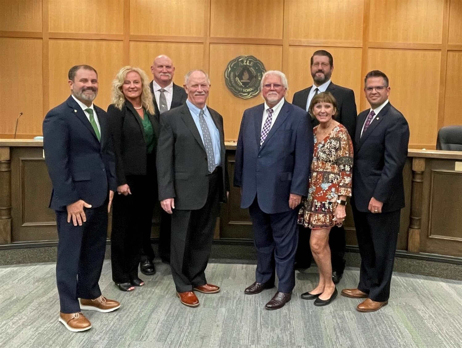 Azle ISD’s board of trustee members are (l-r): along with Superintendent Todd Smith, Sarah Bennett, Jeff Edwards, Ray Lea, Board President Bill Lane, Jeremy May, Dr. Brenda Reed and Vice President Tim Brown. The district celebrated these individuals with social media posts throughout January.
