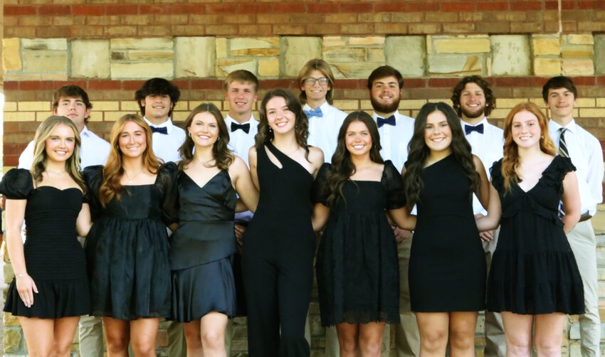 Pictured left to right: Senior Maid Emily Kate Barnes and escort, Jackson Moore, Football Sweetheart Alaina Hyde and escort, Chase Booker, Senior Maid Mattie Orick and escort, John Thomas Barnes, Senior Maid Danica Calley and escort, Sayben South, Senior Maid Ainsley Marlar and escort, Will Lewis, Senior Maid Teegan Brown and escort, Wesley Baker, and Senior Maid Sarabeth Twitty and escort, Spencer White.