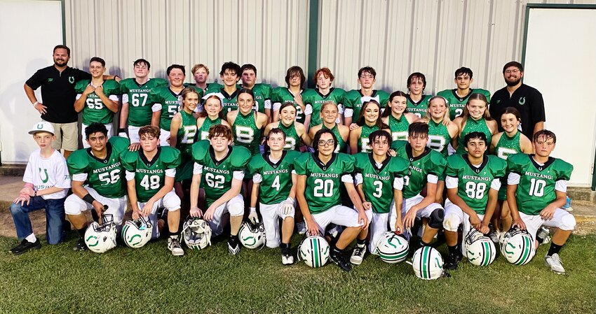 The 2024 Burnsville Middle School Mustang Football team and Cheerleaders after their win against Pickwick Southside.