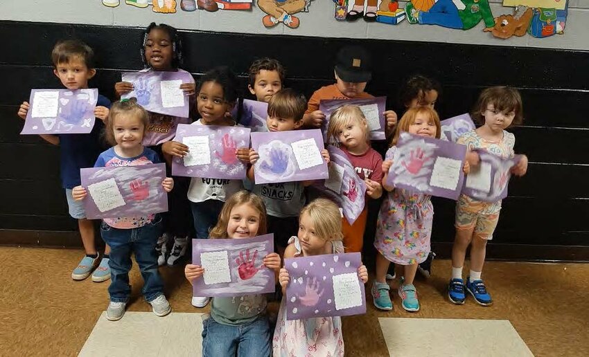 Students at Tishomingo Blended Services Made Handprint Gifts for Grandparent's Day