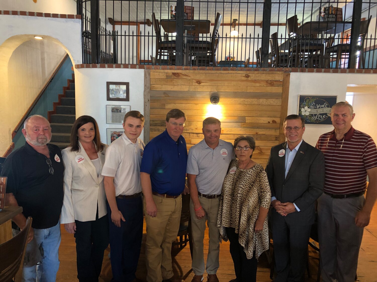 Left to right, Tishomingo County Republican Party Executive Committee Members Bill Kay, Melinda Whited, Noah Carpenter, Governor Tate Reeves, Representative Bubba Carpenter, Sheila Phifer, Belmont Alderman Ken Dulaney, Brian Grissom.
