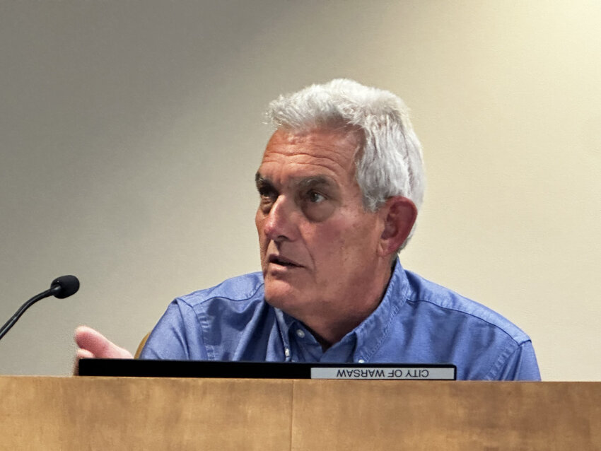 Warsaw Plan Commission member Jeff Owens asks a question about a zoning ordinance amendment regarding parking lots in the Commercial-4 district in downtown Warsaw.