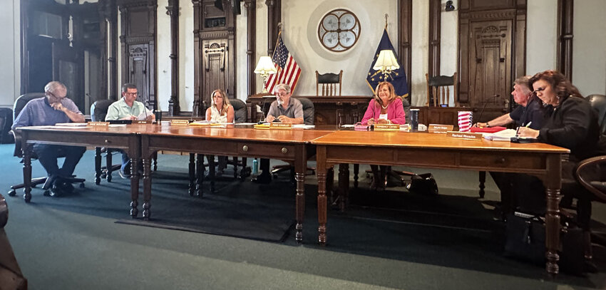 Kosciusko County Council members are (L to R) Dave Wolkins, Joe Irwin, Vice President Kathy Groninger, President Tony Ciriello, Kimberly Cates, DeLynn Geiger and Rachael Rhoades.