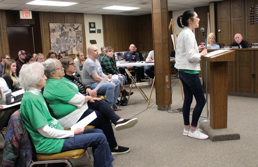 Sandy Brown, representing the Wayne Green Team, (right) presented information on recycling efforts in the city of Wayne. She told the council that &quot;every day should be Earth Day&quot; and praised the city for its recyling efforts.