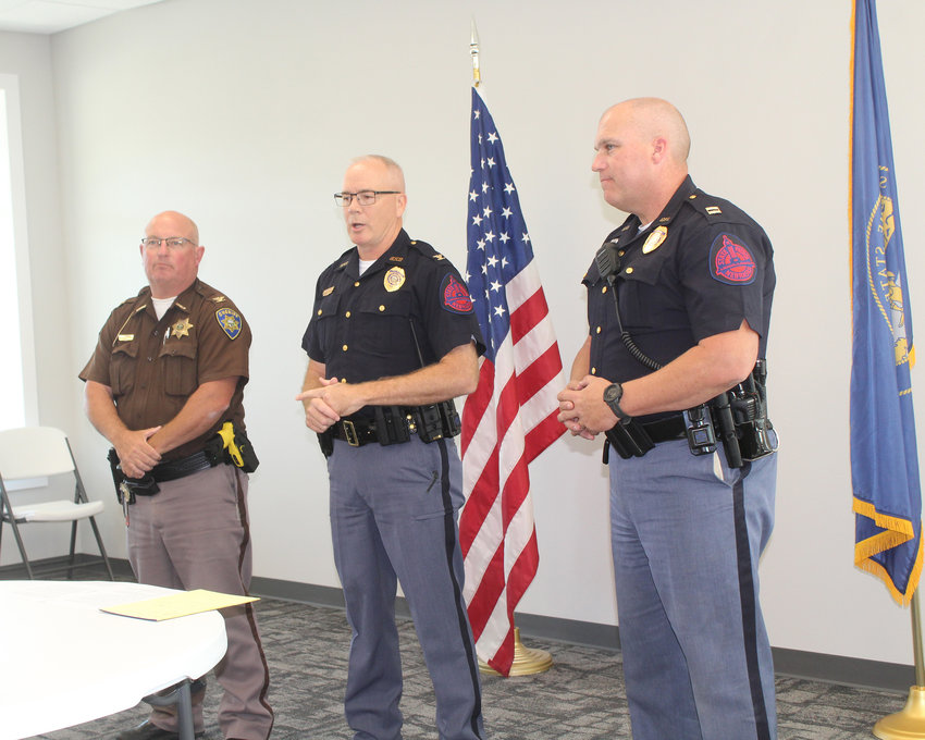 Colonel John Bolduc (center) shared more details of a multi-fatality incident in Laurel that claimed four lives.