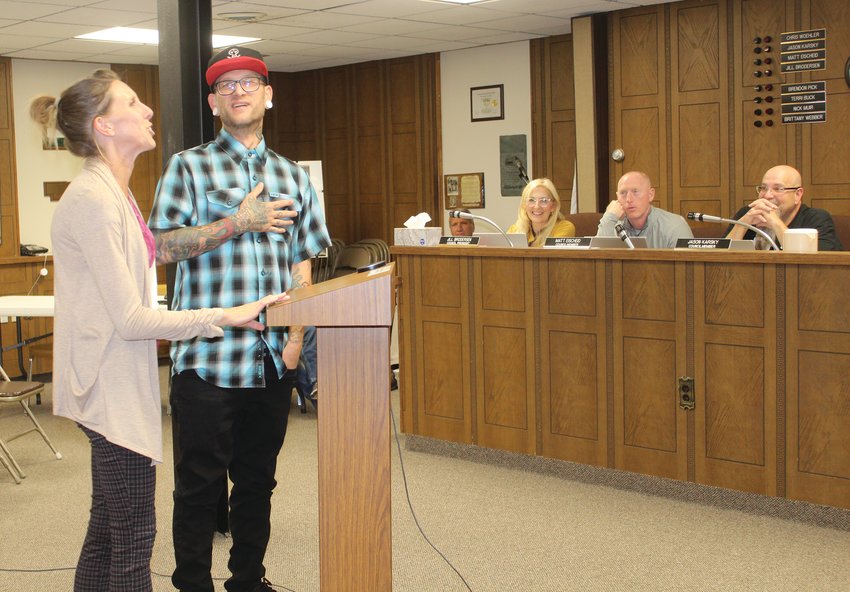 Nicole Owens and Jonathan Webb spoke to the Wayne City Council on their request to open an alley behind their