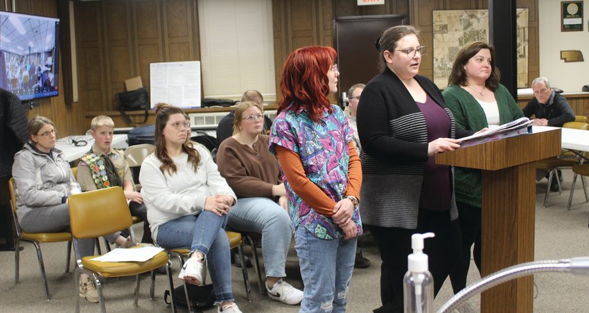 Information on the Wayne Public Library was presented at Tuesday's meeting of the Wayne City Council. Representing the library were (left) Adult Services Librarian Sharon Carr, Library Director Heather Headley and Library Board Chair Kim Endicott.