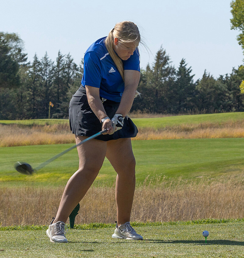 Lindsay Niemann fired a season-low round of 92 on the second day of the Class C Girls Golf State Championships in North Platte. (Photo by Michael Carnes)