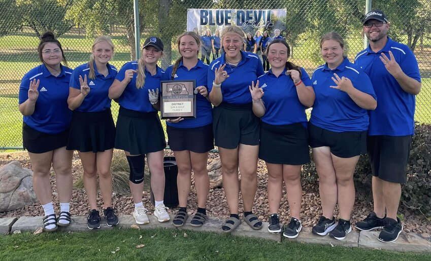 The Laurel-Concord-Coleridge golf team finished runner-up at the district tournament Tuesday in Wayne. Pictured from left: coach Christina Patefield, Danica Gould, Skylar Swanson, Clara Brummels, Holly Patefield, Harper Bruning and assistant coach Denise Kincaid.