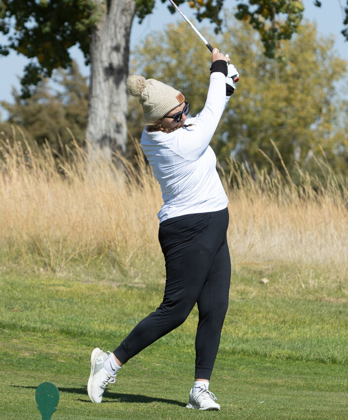 Wayne High junior Carli Canham is one shot off the lead after the first day of the Class C State Girls Golf Championships in North Platte. The junior shot a career-low round of 78 to help the Blue Devils finish second after the first day of the two-day, 36-hole tournament. (Photo by Michael Carnes)