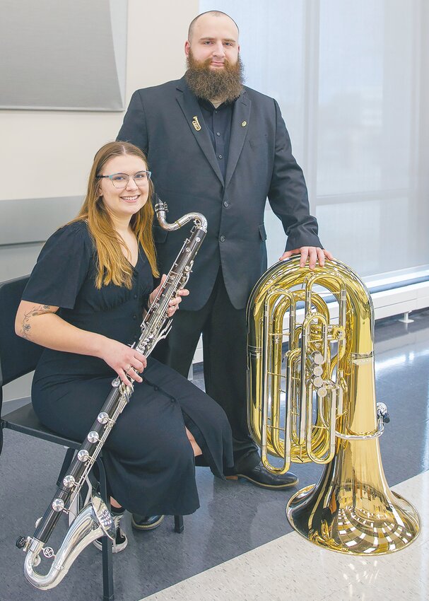 Josie Mikoloyck (left) and Dalton Hazel were chosen to participate in an intercollegiate band.