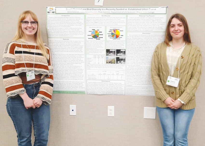 Anna DeGroot (left) and Laura Bettenhausen pose with their poster that took home first place.