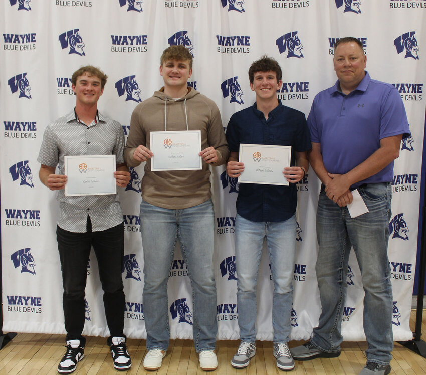 Recipients of the Wayne Softball Association scholarship, valued at  $500 each were (left) Rylin Hall, Samantha Gubbels and Taytem Ellis. Making the presentation was Amber Gamble.