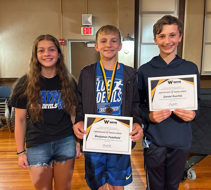 Wayne Junior High students participating in the Math Contest included (left) Penelope Zavada-Cupp, Benjamin Patefield and Daniel Kuchta.