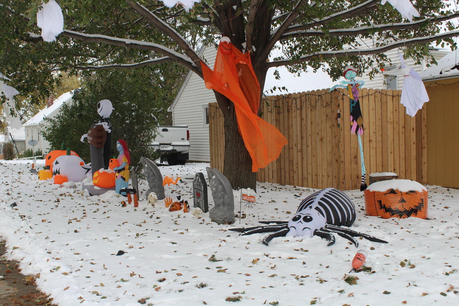 Residents of Sherman Street have a front row seat to Steve Biermann's Halloween decorations. Biermann, whose birthday is on Halloween, tries to make his decorations more family-friendly than scary.