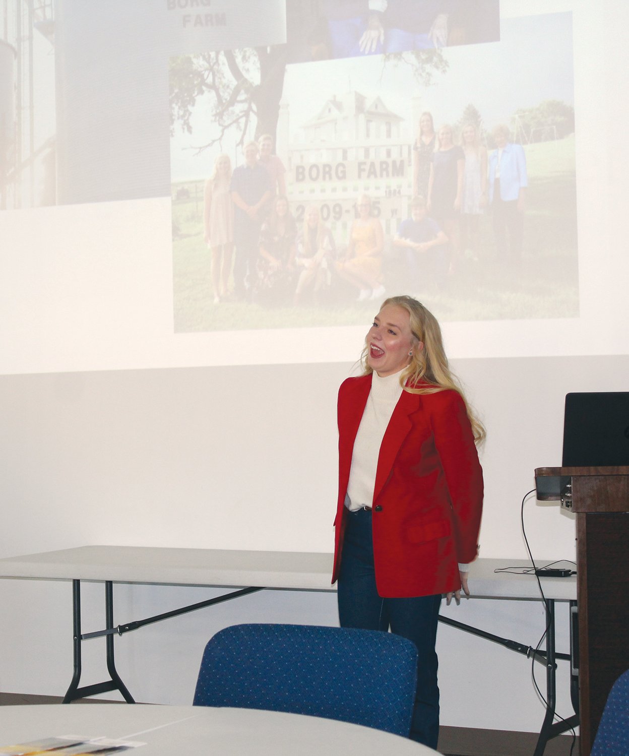 Hannah Borg of Borg Family Farms shared information she has used in transitioning to be a part of her family farm. She also talked about equality in women's work wear.
