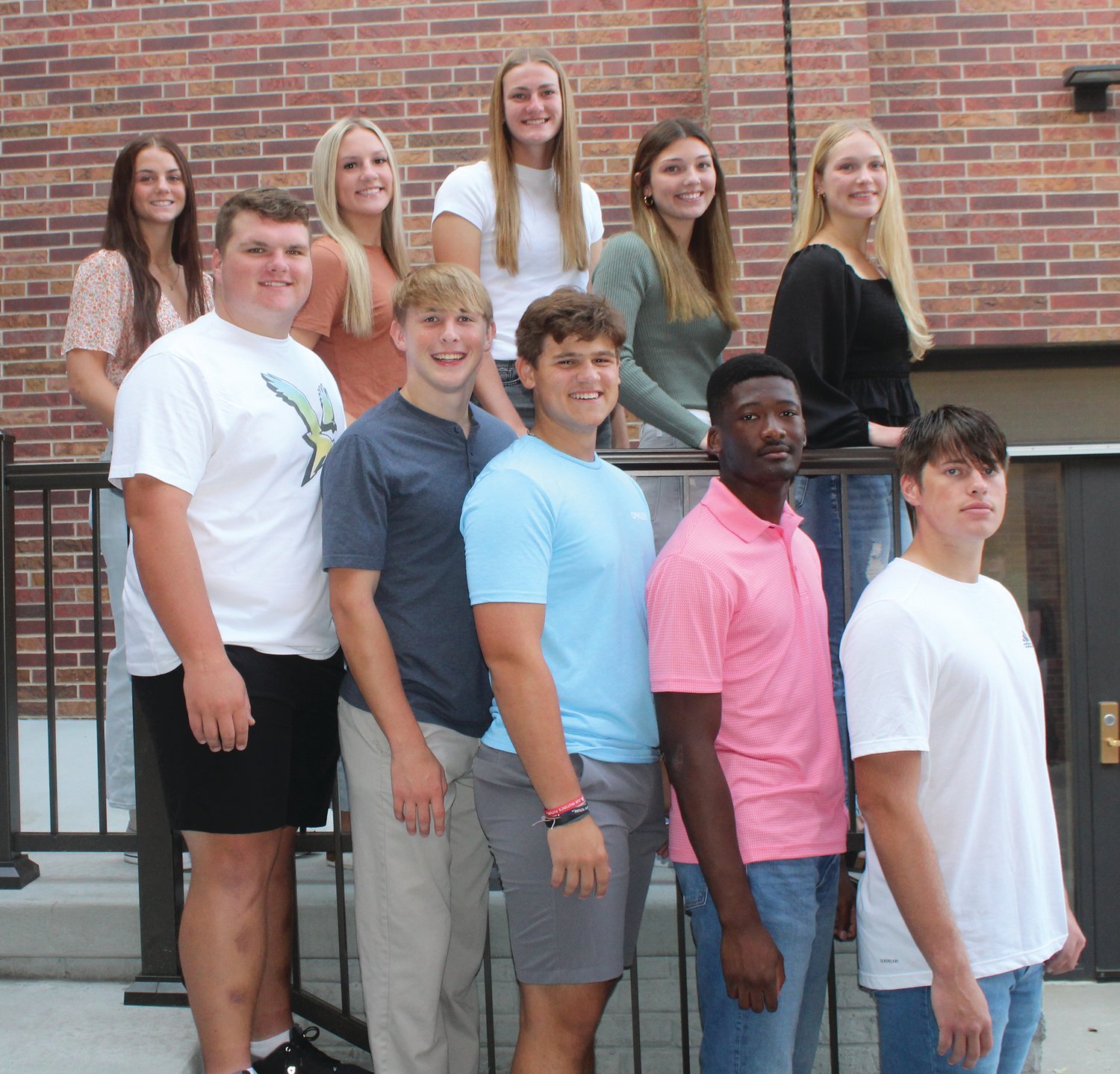 Homecoming candidates at Wayne High School include (front) Bo Armstrong, Eli Barner, Brooks Kneifl, Sedjro Agoumba and Daniel Judd. (back) Jaycee Bruns, Candace Heggemeyer, Brooklyn Kruse, Sierra Mutchler and Laura Hasemann. Coronation will take place Friday, Sept. 16 at halftime of the Wayne High-Raymond Central football game.