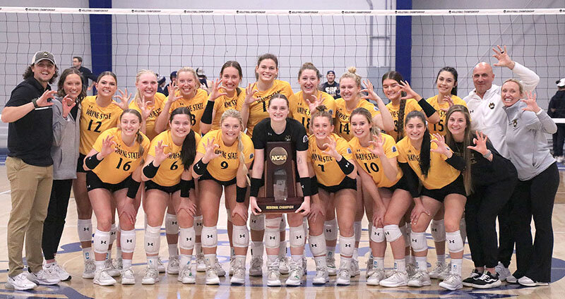 The Wayne State volleyball team won the Central Region title on Saturday with a four-set win over top-seed and tournament host Concordia-St. Paul. (Photo courtesy Wayne State College)